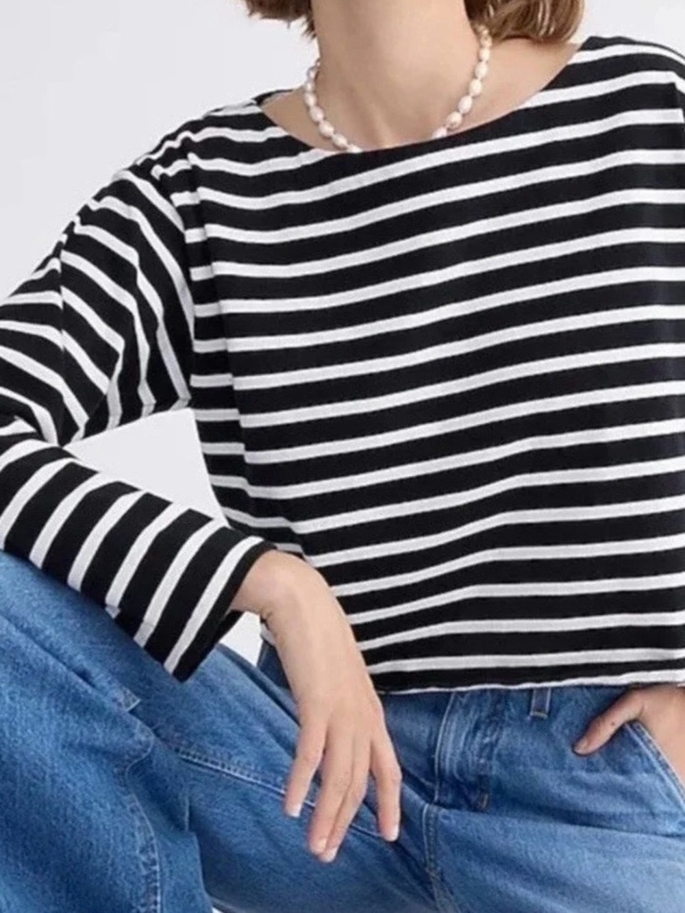 J. Crew | classic fit boatneck black/white stripe boxy fit top
